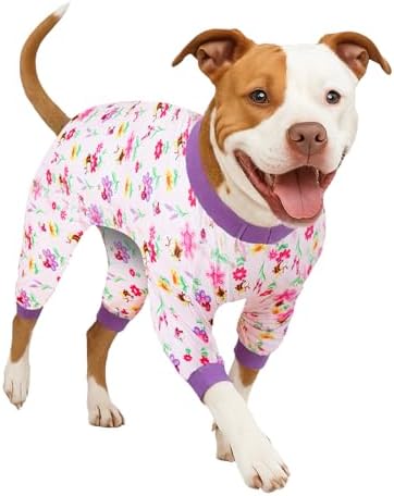 LovinPet 4 Legged Large Dog Clothes, Pink Bees & Flowers Pink Print, M