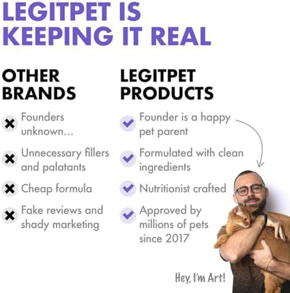 LEGITPET Hemp Hip & Joint Supplement for Dogs Soft Chews Made in USA Functional Glucosamine for Dogs Chondroitin MSM Turmeric Hemp Seed Oil Natural Pain Relief Mobility Advanced Joint 30 Treats