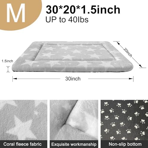 Dog Bed Mat – Soft & Comfortable Dog Kennel Pad for Crate – Durable Crate Bed & Mat for Dogs & Cats – Ideal for Crate, Kennel, and Home Use (Big&Little Stars Grey, M(30"*20"*1.5"))