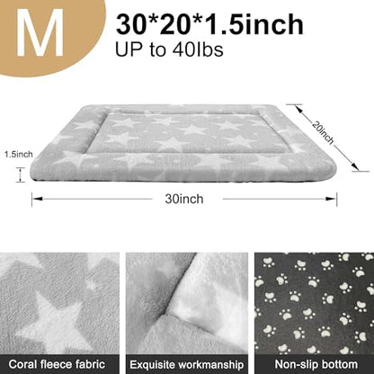 Dog Bed Mat – Soft & Comfortable Dog Kennel Pad for Crate – Durable Crate Bed & Mat for Dogs & Cats – Ideal for Crate, Kennel, and Home Use (Big&Little Stars Grey, M(30"*20"*1.5"))