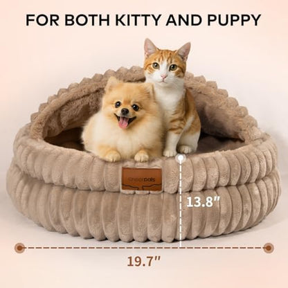 CHEERPALS Cat Cave Bed for Indoor Cats Covered Hooded Pet Bed with Cushion