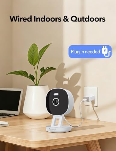 2K Wired Security Camera, Indoor/Outdoor for Home, Pet, Baby, Nanny, IP65 Waterproof Color Night Vision, White Light & Siren, Recording, Motion Detection, Works with Alexa, Plug in, White-2P