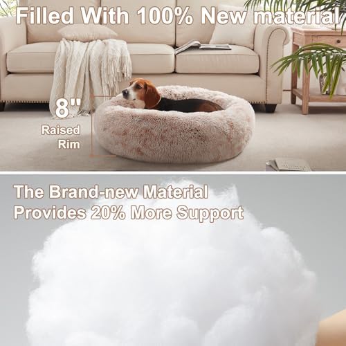 33 in Faux Fur Fluffy Donut Dog Bed for Medium Plus Dogs,Brown