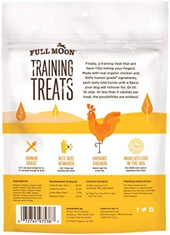 Full Moon USDA Organic Chicken Training Treats Healthy All Natural Dog Treats Human Grade 175 Treats 6 Ounce (Pack of 1)