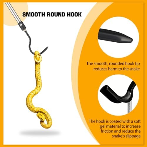 2pcs Snake Hook Set, Heavy Duty Snake Catcher Stainless Steel Snake Handling Tool for Moving Ball Rattlesnakes Python Copperhead with Long Handle (65inch&26inch)