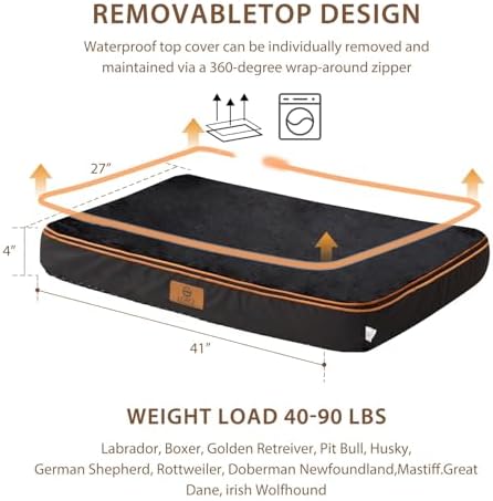 LIORCE Memory Foam XL Dog Bed - 4” Thick Orthopedic Beds for Extra Large Dogs - Waterproof Dog Bed with Removable Washable Cover & Wrap-Around Zipper - Ultimate Comfort and Easy Maintenance