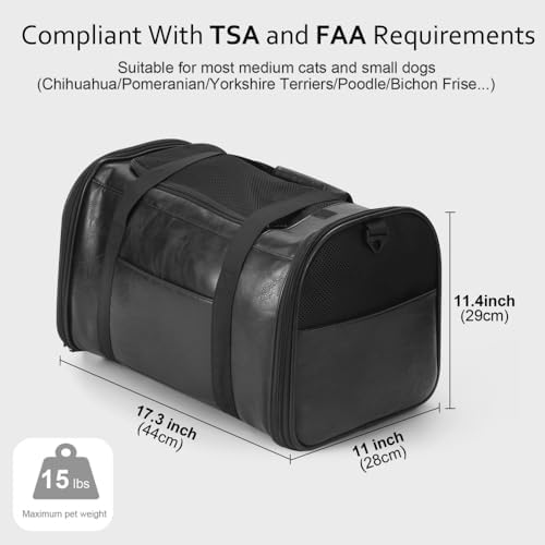Fashion Dog Carrier Pet Carrier Airline Approved Cat Carrier for Small Dogs Cats Under 15 Lbs, Vegan Leather Collapsible Soft Sided Travel Puppy Carrier
