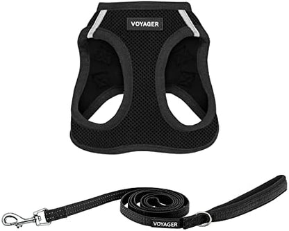 Best Pet Supplies Voyager Step-in Air All Weather Mesh Harness and Reflective Dog 5ft Leash Combo with Neoprene Handle, for Small, Medium and Large Breed Puppies - Black, X-Small