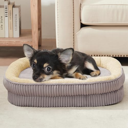 Orthopedic Dog Bed for Puppy,Extra Small Dogs Breeds,Oval Cat Bed,High Density Egg Crate Foam Dog Sofa Beds,Pet Couch Bed with Four Sided Bolster,Removable Washable Cover&Non-Slip Bottom
