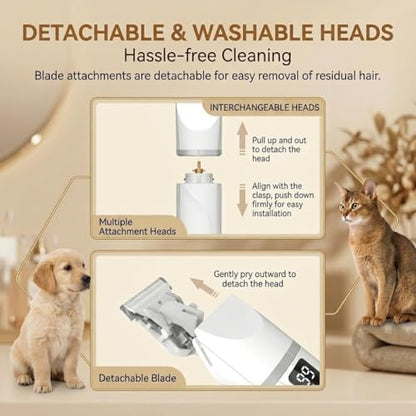 Dog Grooming Clippers Kits, IPX7 Waterproof Low Noise Pet Clipper for Dogs & Cats, Cordless USB Rechargeable Pet Hair Clipper, Paw Trimmer & Nail Grinder, Professional Grooming Set for Home Use