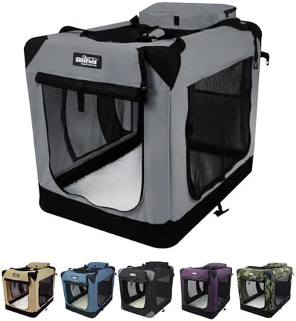 EliteField 3-Door Soft Dog Crate with Bed & Carrying Bag (2-Year Warranty)