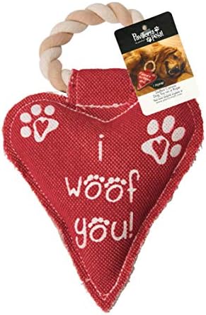 Pavilion Gift Company 45610 Pavilion's Pets-Red Heart Shaped Canvas and Rope Dog Squeaky Toy-I Woof You, Dogs, Medium- Large Breeds