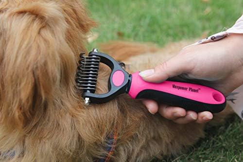 Maxpower Planet Pet Grooming Brush - Double Sided Undercoat Rake for Dogs & Cats, Extra Wide Brush to Reduce Shedding by 95% (Pink, S)