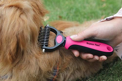 Maxpower Planet Pet Grooming Brush - Double Sided Undercoat Rake for Dogs & Cats, Extra Wide Brush to Reduce Shedding by 95% (Pink, S)