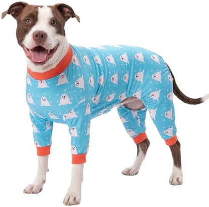 LovinPet Large Big Dog Pajamas, Turquoise Sea Plants Print, Blue, M