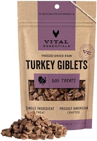 Vital Essentials Freeze Dried Dog Treats, Turkey Giblets, 2 oz Bag