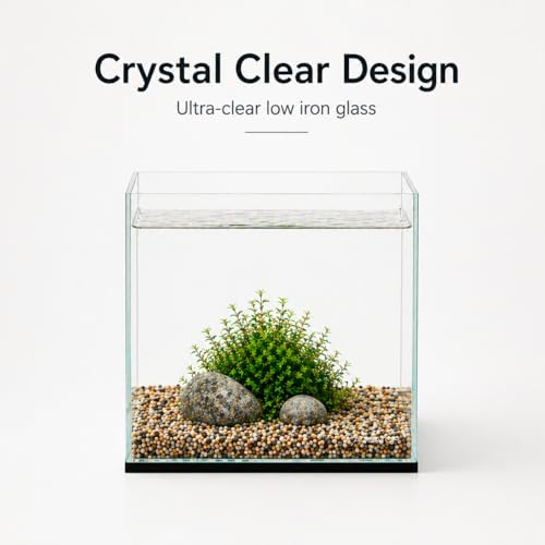 Aquatop High Clarity Low Iron Glass Cube Aquarium, 2.11-Gal – 5mm Thick Glass – Slim Design – Fresh & Saltwater – Desktop Tank with Silicone Sealing