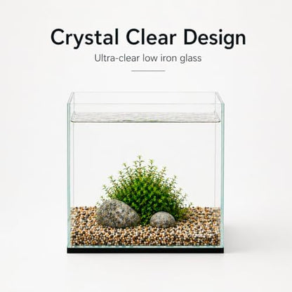 Aquatop High Clarity Low Iron Glass Cube Aquarium, 2.11-Gal – 5mm Thick Glass – Slim Design – Fresh & Saltwater – Desktop Tank with Silicone Sealing
