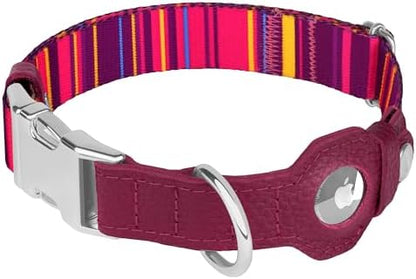 AirTag Dog Collar for Small Medium Large Breed - Adjustable Cute Pattern Dog Collar with Airtag Holder - Soft Leather Tracker GPS Apple Air Tag Pet Collars (Small, 12"-15" Neck Fit, Striped)