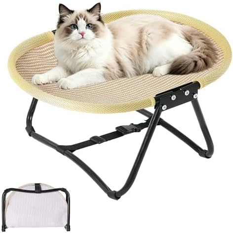 Foldable Elevated Cat Bed, Lightweight Hammock Cot, Natural Linen