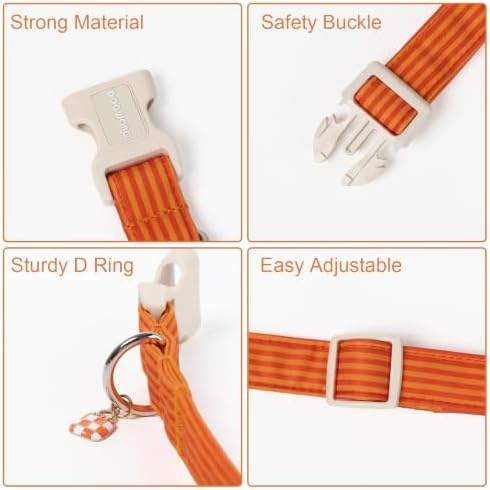 DOGWONG Orange Girl Boy Striped Dog Collar for Small Medium Large Dogs L