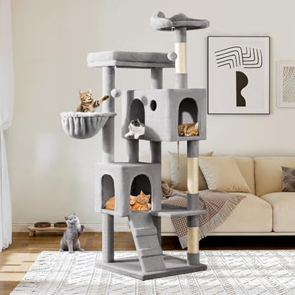 Allewie 64 Inches Multi-Level Cat Tree Tower for Indoor Cats, Grey