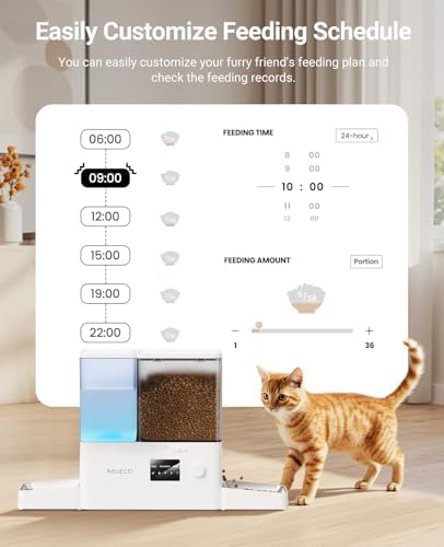 ROJECO 2-in-1 Automatic Cat Feeder & Water Dispenser,WiFi Control Feeding