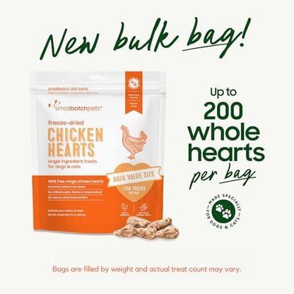 smallbatch Freeze Dried Chicken Heart Treats for Dogs & Cats, 14oz Bulk Bag