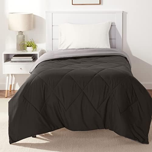 Amazon Basics Comforter Blanket, Reversible, Lightweight Microfiber, All Season, Soft Plush, Machine Washable, Twin/Twin XL, Black/Grey
