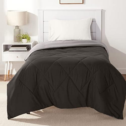 Amazon Basics Comforter Blanket, Reversible, Lightweight Microfiber, All Season, Soft Plush, Machine Washable, Twin/Twin XL, Black/Grey