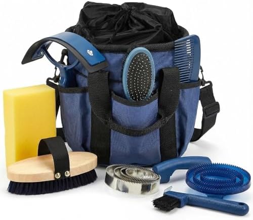 Cunhill 9 Pcs Horse Grooming Kit Tack Room Supplies, Classic, Dark Blue