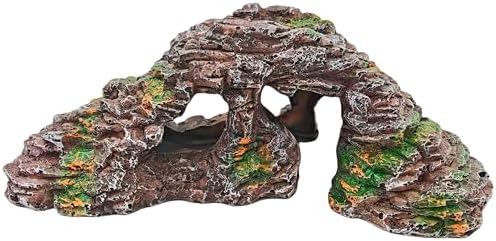 Reptile Hideouts,Resin Reptile Cave Habitat for Leopard Geckos, Lizards, Turtles, Snakes and Amphibians. (Circular Island Platform, Small)
