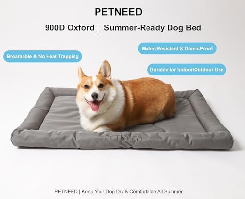 Orthopedic Dog Bed Water-Resistant 900D Oxford - Indoor Outdoor Summer Dog Beds for Small Dogs Cats up to 30lbs, Supportive Foam Washable Crate Bed (28", Grey)