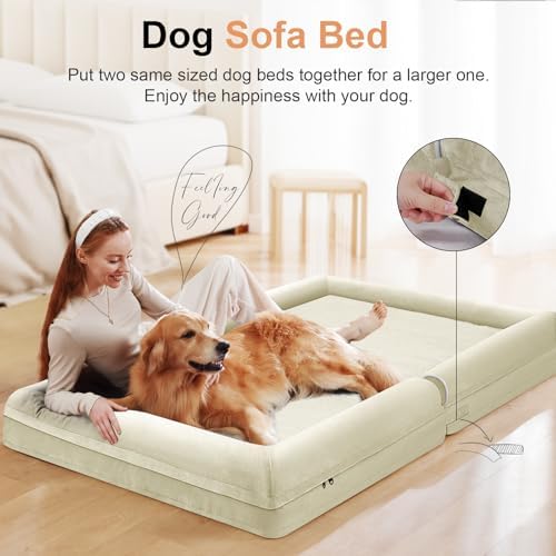 NANUYA Orthopedic Dog Bed for Jumbo Dogs, 48 x 33 Inch, Beige