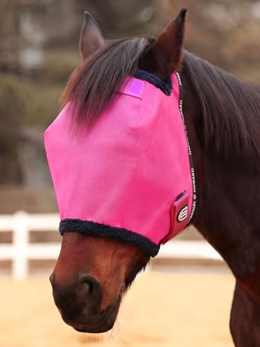 Harrison Howard Reinforced Horse Fly Mask with Mirror PVC Brow Support, Enhanced Eye Space, UV Protection Magenta M