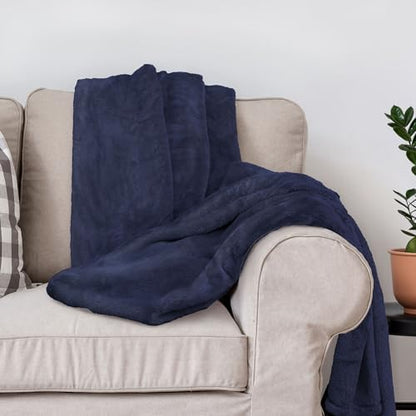 DEZ FURNISHINGS Ultra Soft Plush Fleece Throw Blanket, Double Sided Cozy Thick Warm Blanket for Sofa & Bed, Twin (66" x 90"), Navy Blue