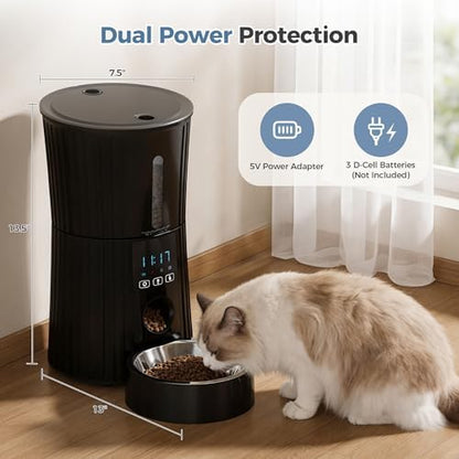 DUMOS 4L Automatic Cat Feeder, Dog Food Dispenser with APP Control, Black