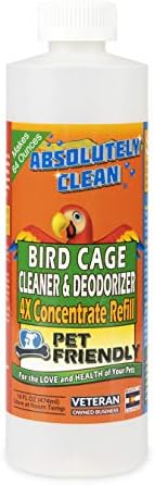 Absolutely Clean Amazing Bird Cage Cleaner and Deodorizer - Just Spray/Wipe - Safely & Easily Removes Bird Messes Quickly and Easily - USA Made - Fragrance Free (4X Concentrate - 16oz Makes 64oz)
