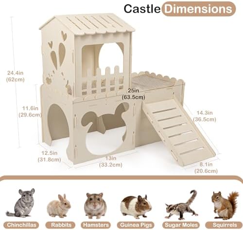 Extra Large Rabbit Castle, Wooden Bunny House & ,Detachable Rabbit Hideaway, Indoor Hamster Castle with Ramp, Small Animal Houses & Habitats for Guinea Pig Chinchilla Ferret(3 House with Sisal Mat)