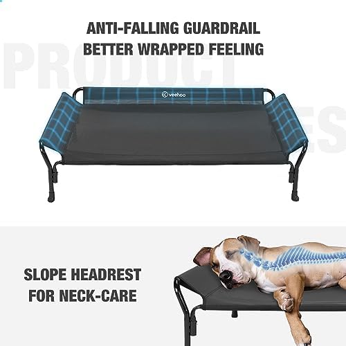 Veehoo Cooling Elevated Dog Bed, Raised Dog Cot with Guardrail & Headrest