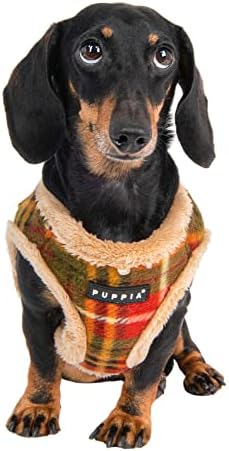 Puppia Norman Dog Harness Over-The-Head Warm Winter Checkered Pattern Adjustable Chest for Small and Medium Dog, Beige, Small