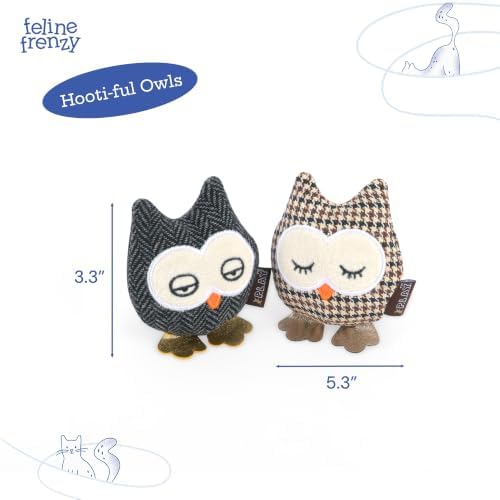P.L.A.Y. PET Lifestyle and You Feline Frenzy HOOTIFUL Owls Plush Squeaky CAT Toy
