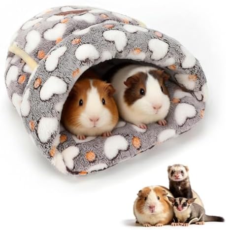 YUEPET Guinea Pig Bed Cuddle Cave, Warm Fleece Hideout, White Heart