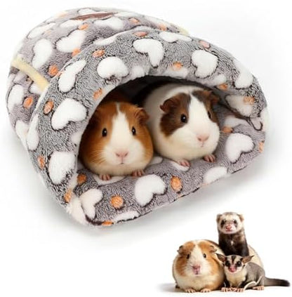 YUEPET Guinea Pig Bed Cuddle Cave, Warm Fleece Hideout, White Heart