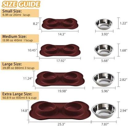 Hubulk Pet Dog Bowls 2 Stainless Steel Dog Bowl with No Spill Non-Skid Silicone Mat + Pet Food Scoop Water and Food Feeder Bowls for Feeding Small Medium Large Dogs Cats Puppies (X- Large, Burgundy)