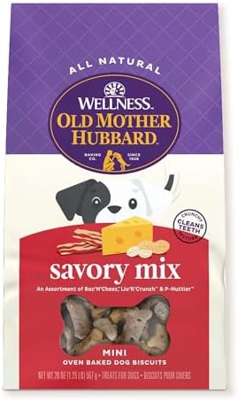 Wellness Old Mother Hubbard Classic Savory Mix Dog Biscuits, Natural Training Treats, 3 Flavors, Mini Size, 20 oz Bag