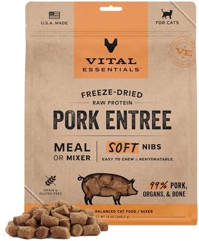 Vital Essentials Freeze Dried Cat Food, Pork Nibs, 12 oz Bag