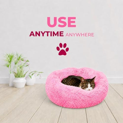Whiskers & Friends Cat Beds for Indoor Cats, Fluffy Pink Cat Bed Small Dog