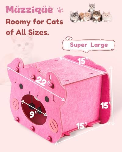 Cute Cat Bed, Pink Pig Cat House, Hideaway Cave with Perch, for Indoor Cats