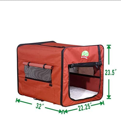 Go Pet Club 32" Soft Collapsible Dog Crate, Portable Pet Carrier, Thick Padded Pet Travel Crate for Indoor & Outdoor, Foldable Kennel Cage with Durable Mesh Windows, Brown